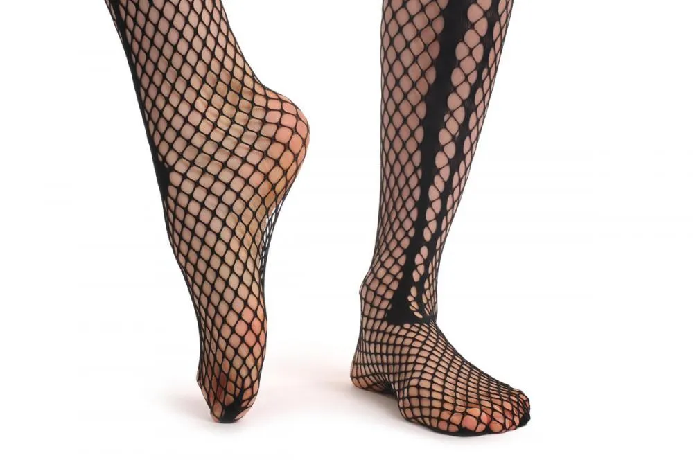 Black Medium Mesh Fishnets With Halloween Bones