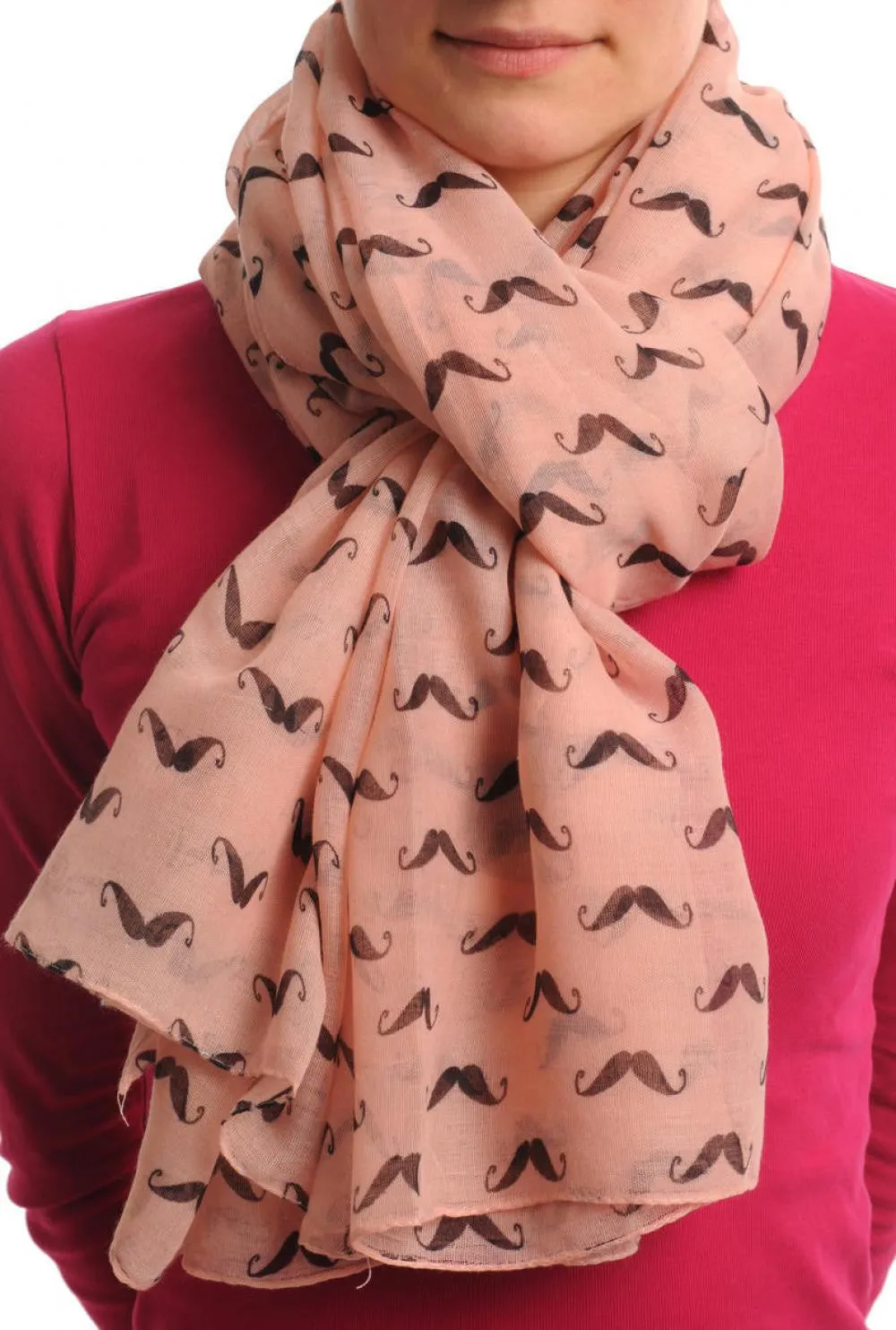 Black Moustaches On Peach Pink Unisex Scarf & Beach Sarong