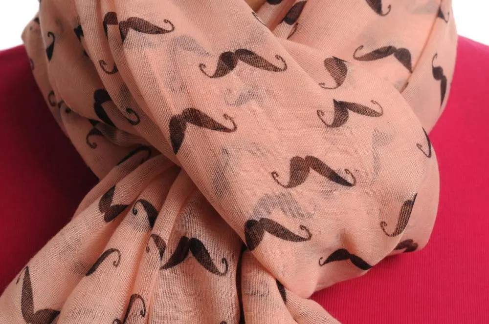 Black Moustaches On Peach Pink Unisex Scarf & Beach Sarong