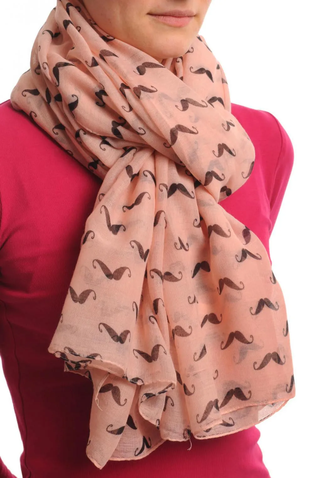 Black Moustaches On Peach Pink Unisex Scarf & Beach Sarong