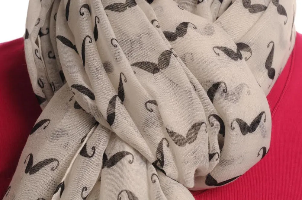 Black Moustaches On Sand White Unisex Scarf & Beach Sarong