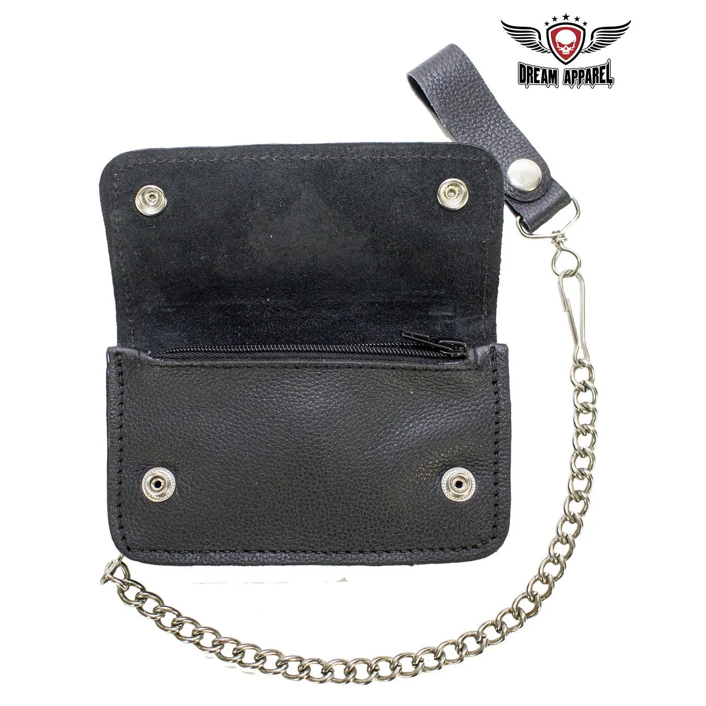 Black Naked Cowhide Leather Winged V-Twin Engine Multi-Pocket Wallet