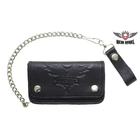 Black Naked Cowhide Leather Winged V-Twin Engine Multi-Pocket Wallet