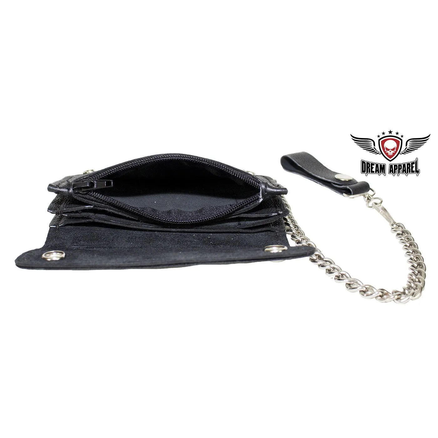 Black Naked Cowhide Leather Winged V-Twin Engine Multi-Pocket Wallet