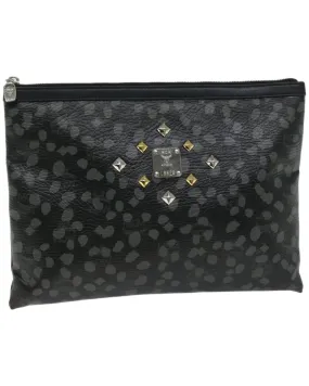 Black PVC Clutch Bag with Studs and Logogram Design