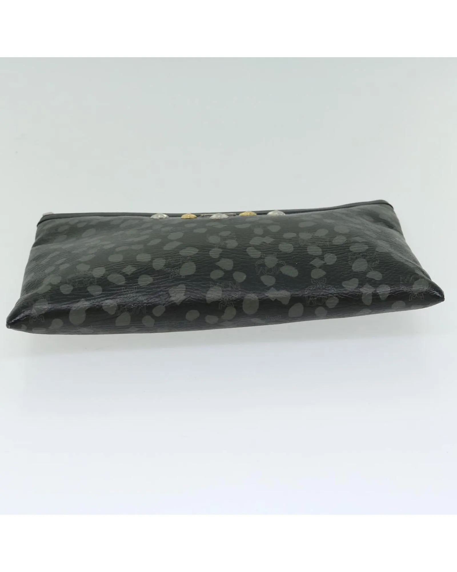 Black PVC Clutch Bag with Studs and Logogram Design