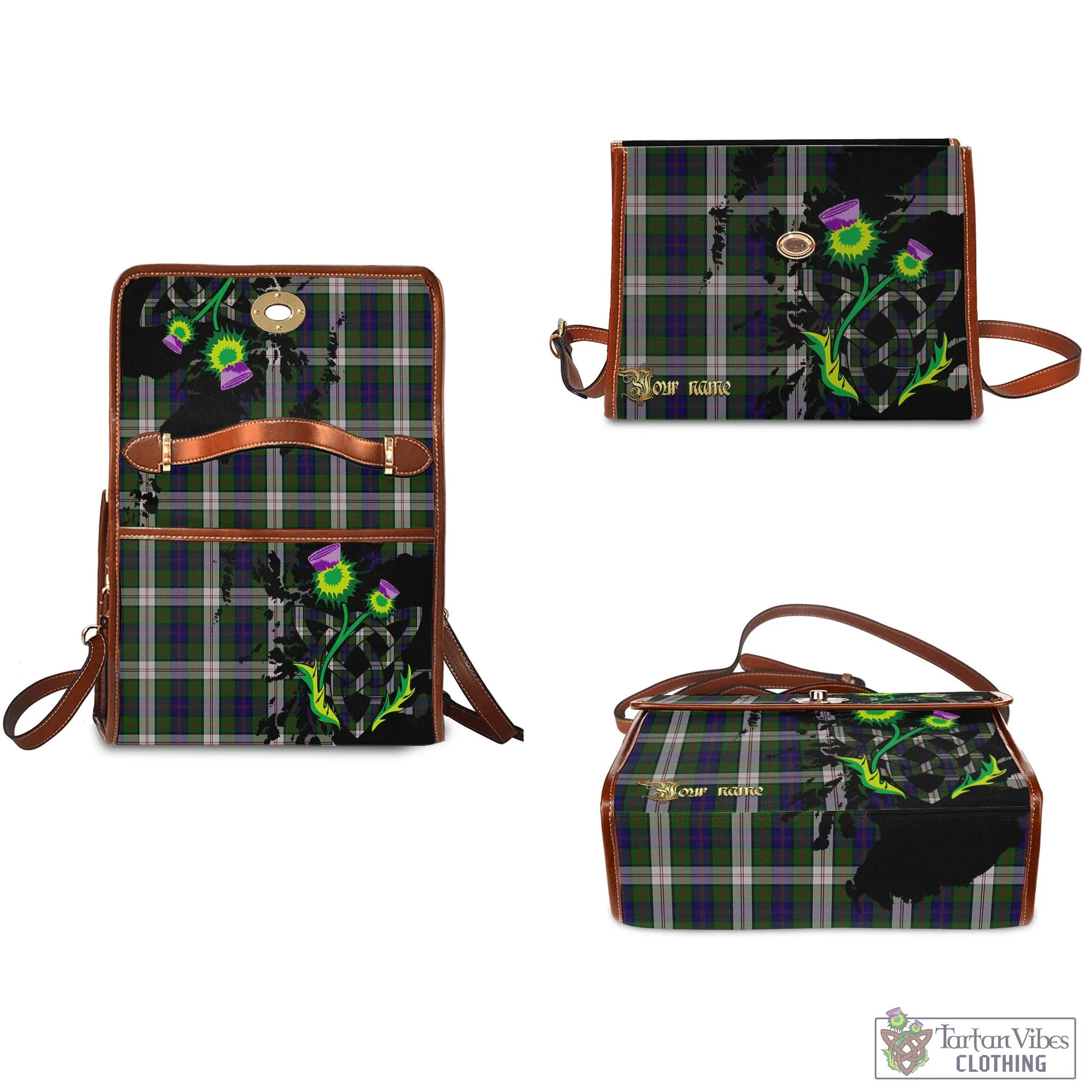 Blair Dress Tartan Waterproof Canvas Bag with Scotland Map and Thistle Celtic Accents