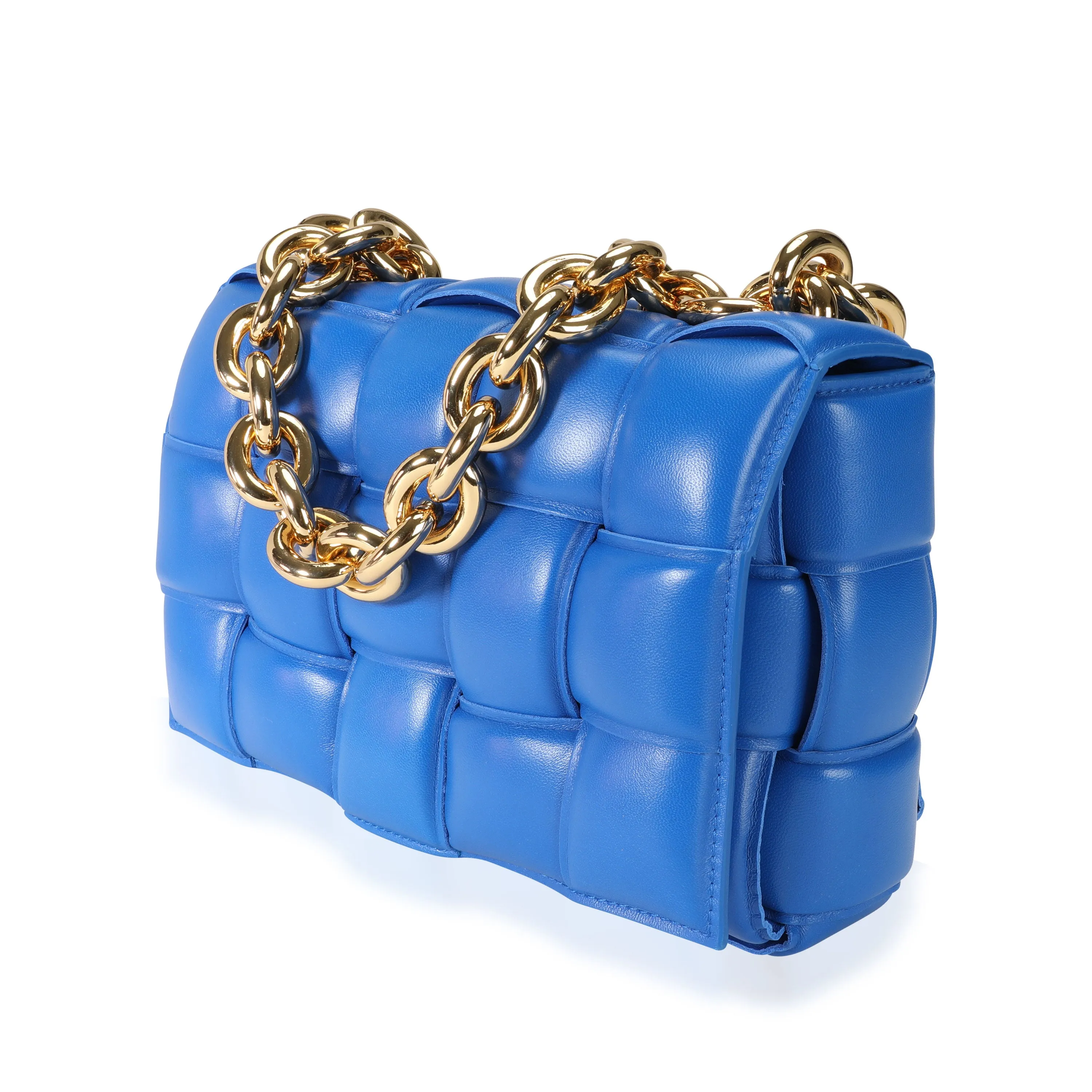 Bottega Veneta Cobalt Maxi Intrecciato Leather Chain Cassette Bag