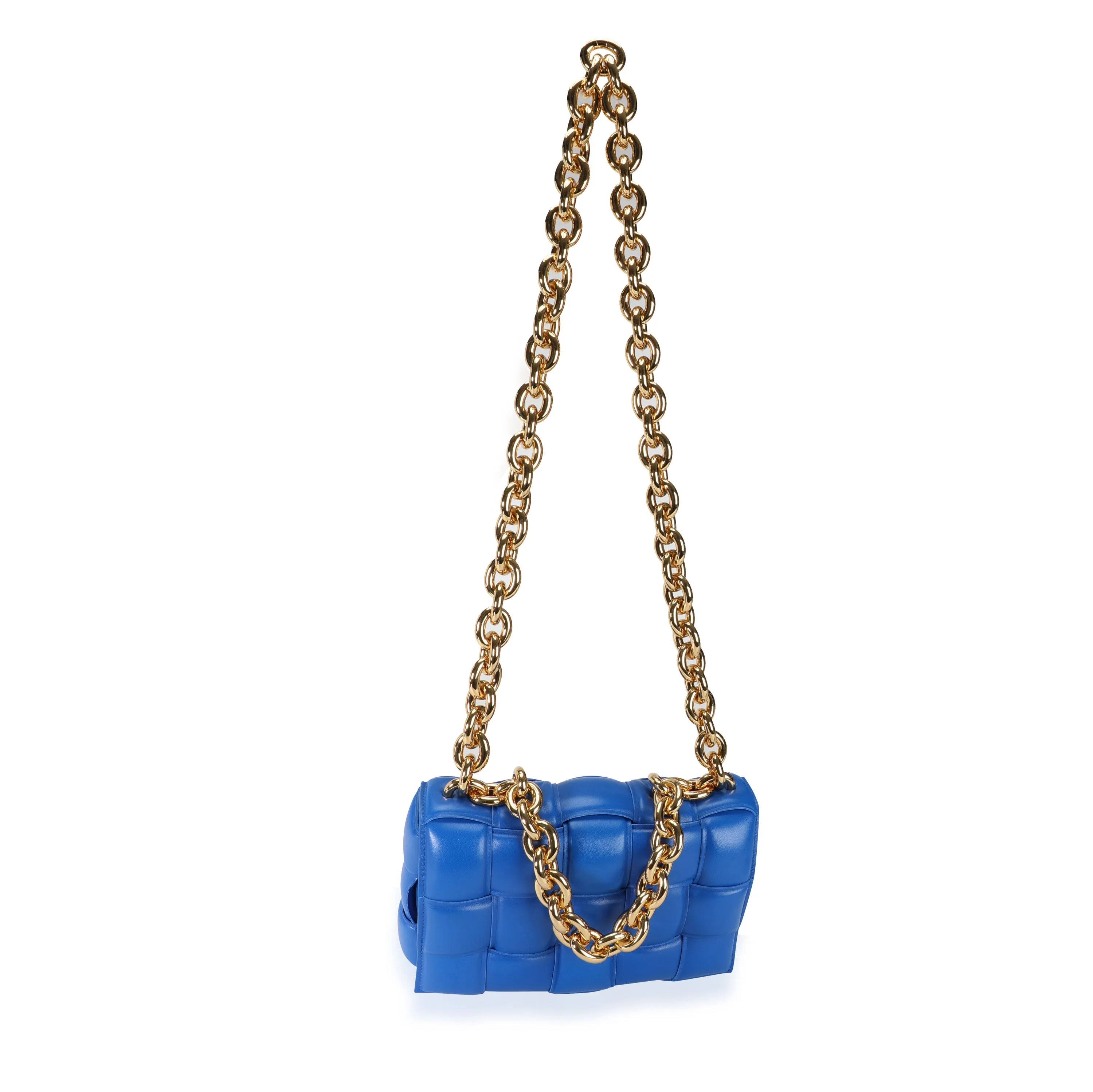 Bottega Veneta Cobalt Maxi Intrecciato Leather Chain Cassette Bag