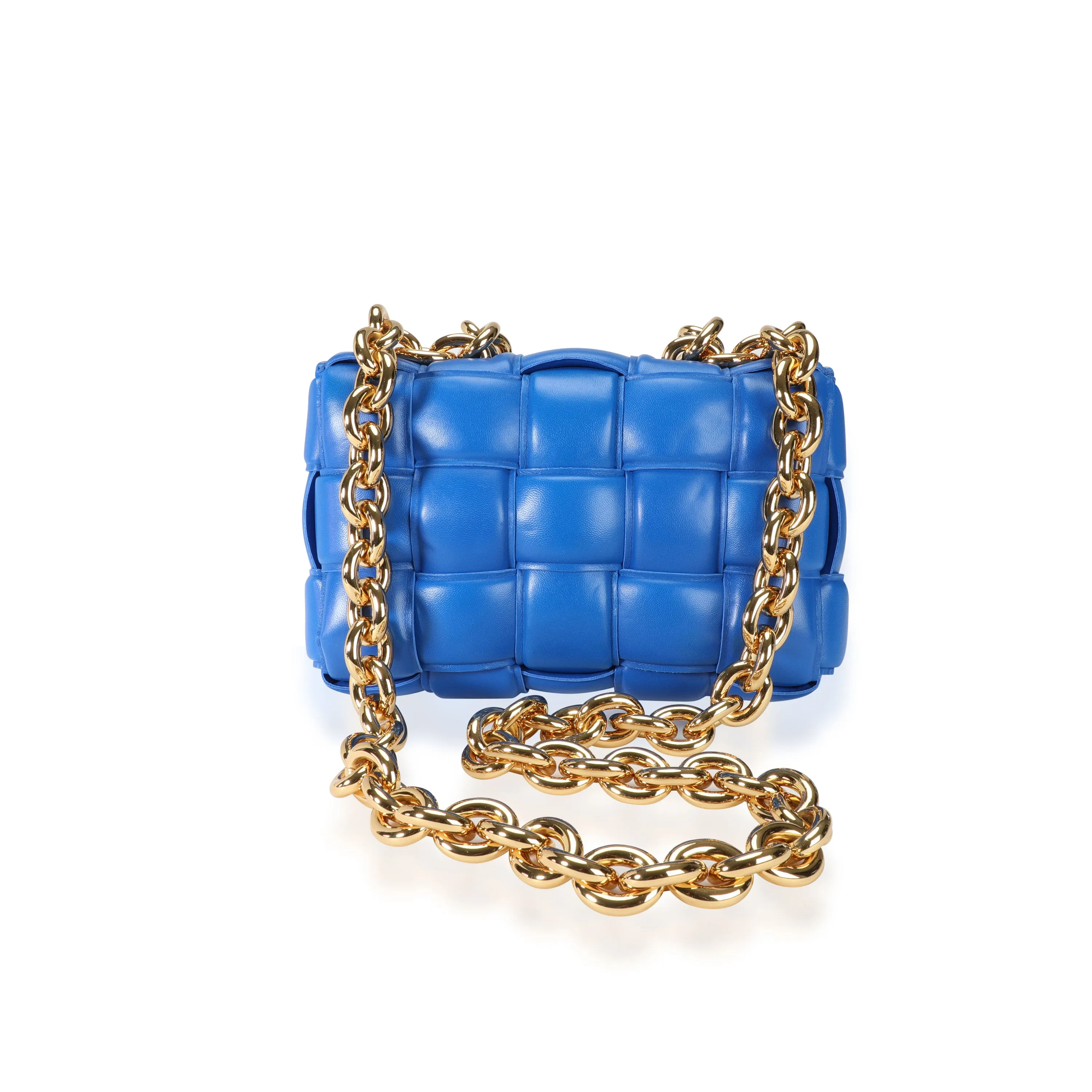 Bottega Veneta Cobalt Maxi Intrecciato Leather Chain Cassette Bag