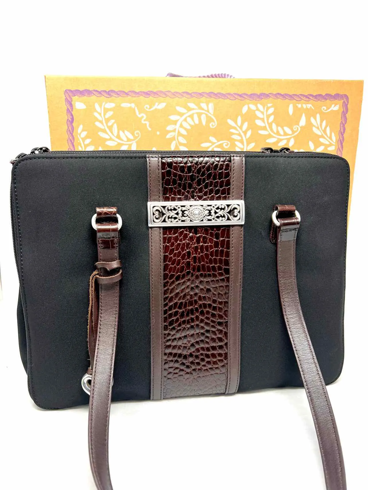 Brighton Black/Brown Shoulder Bag Reptile Neoprene W/ BOX!!! Designer Tote