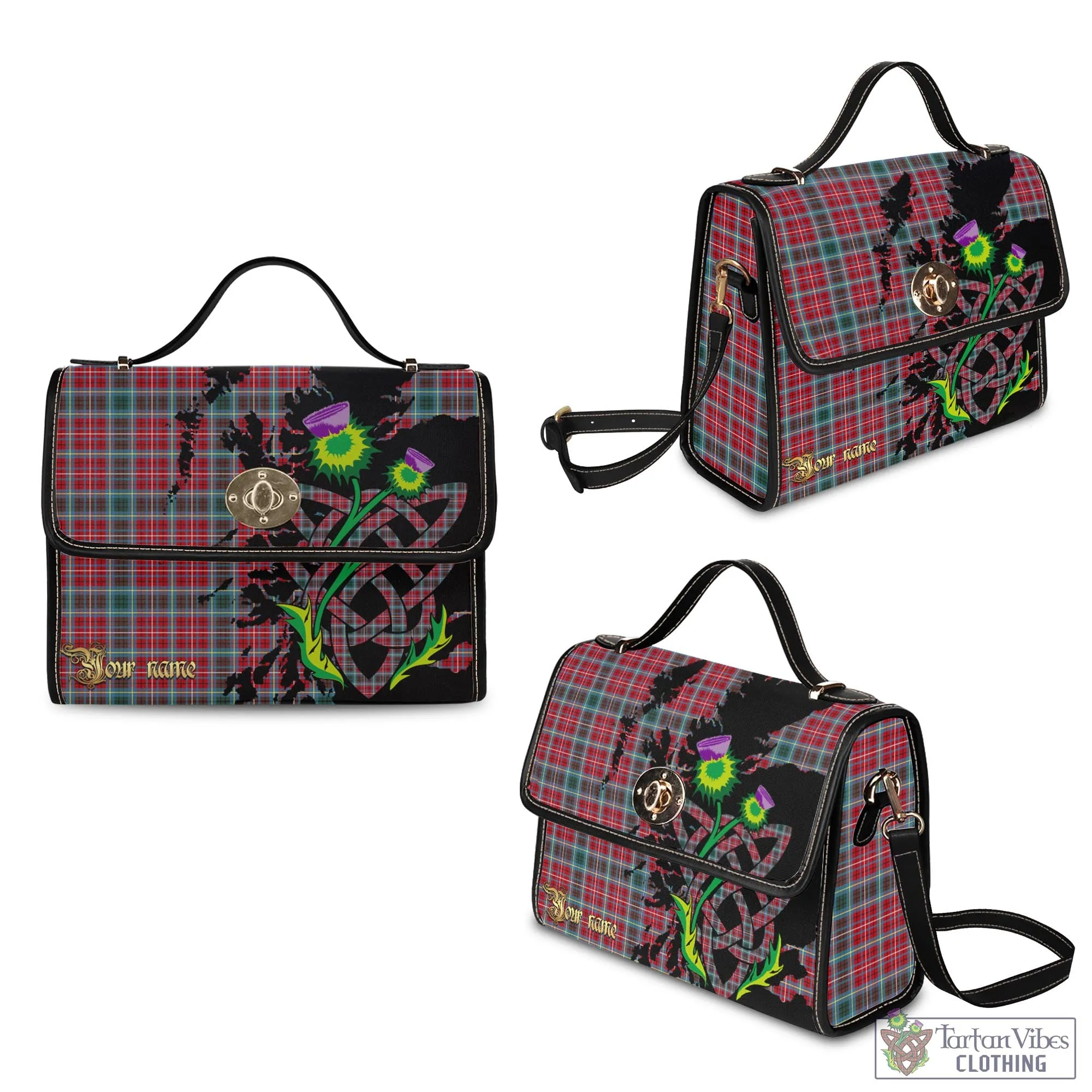 British Columbia Province Canada Tartan Waterproof Canvas Bag with Scotland Map and Thistle Celtic Accents