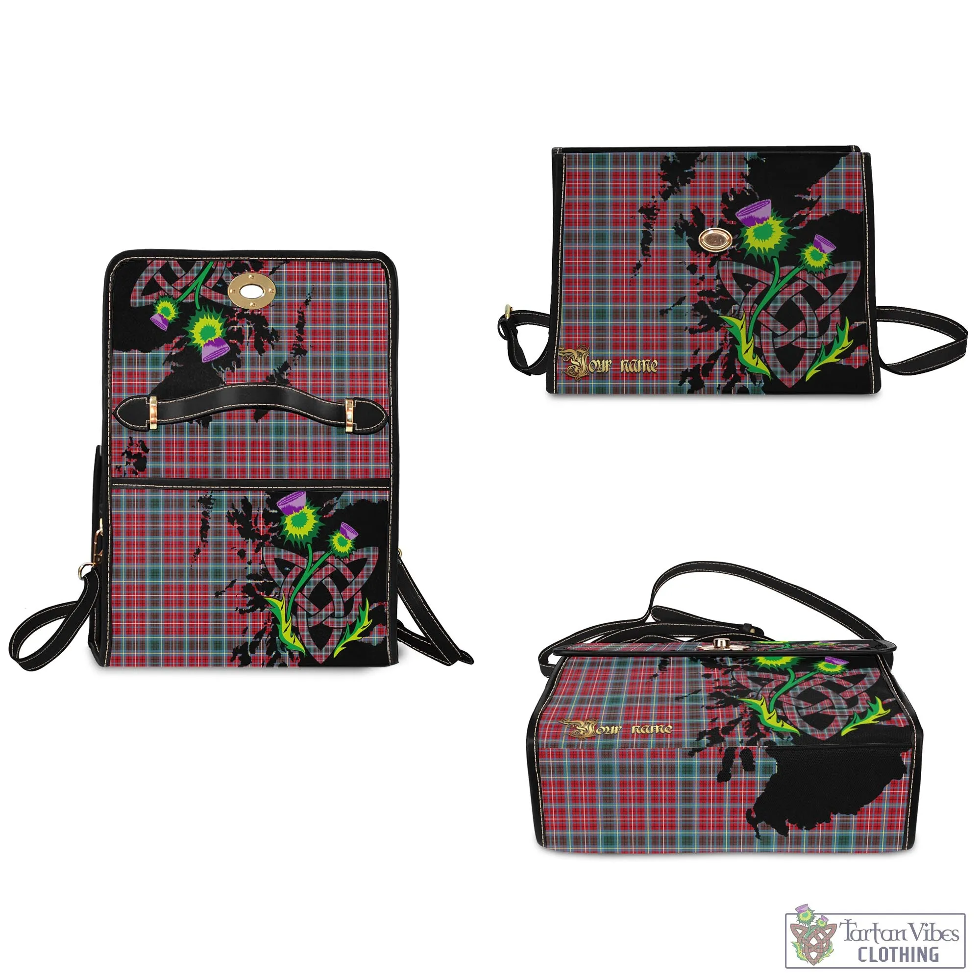 British Columbia Province Canada Tartan Waterproof Canvas Bag with Scotland Map and Thistle Celtic Accents