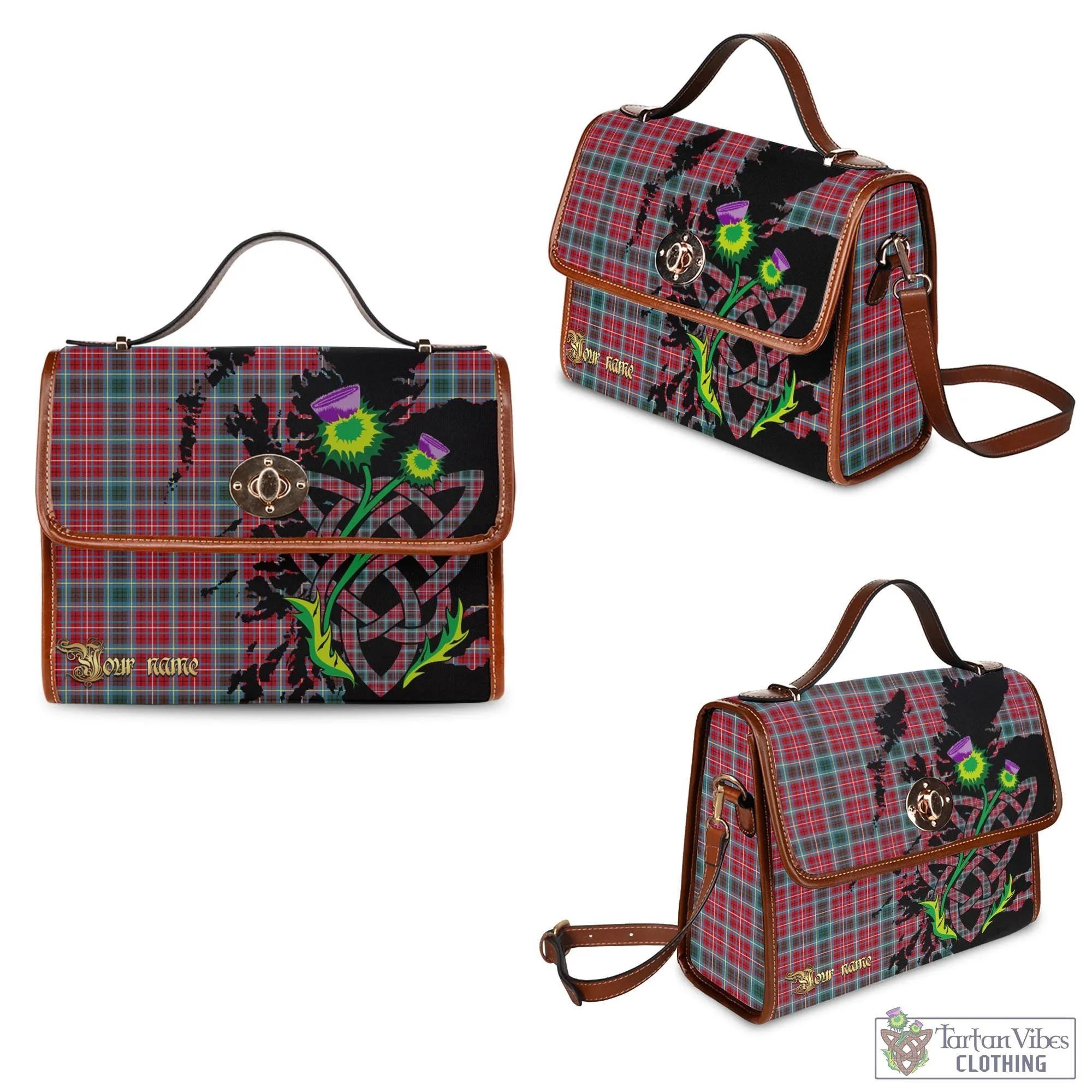 British Columbia Province Canada Tartan Waterproof Canvas Bag with Scotland Map and Thistle Celtic Accents