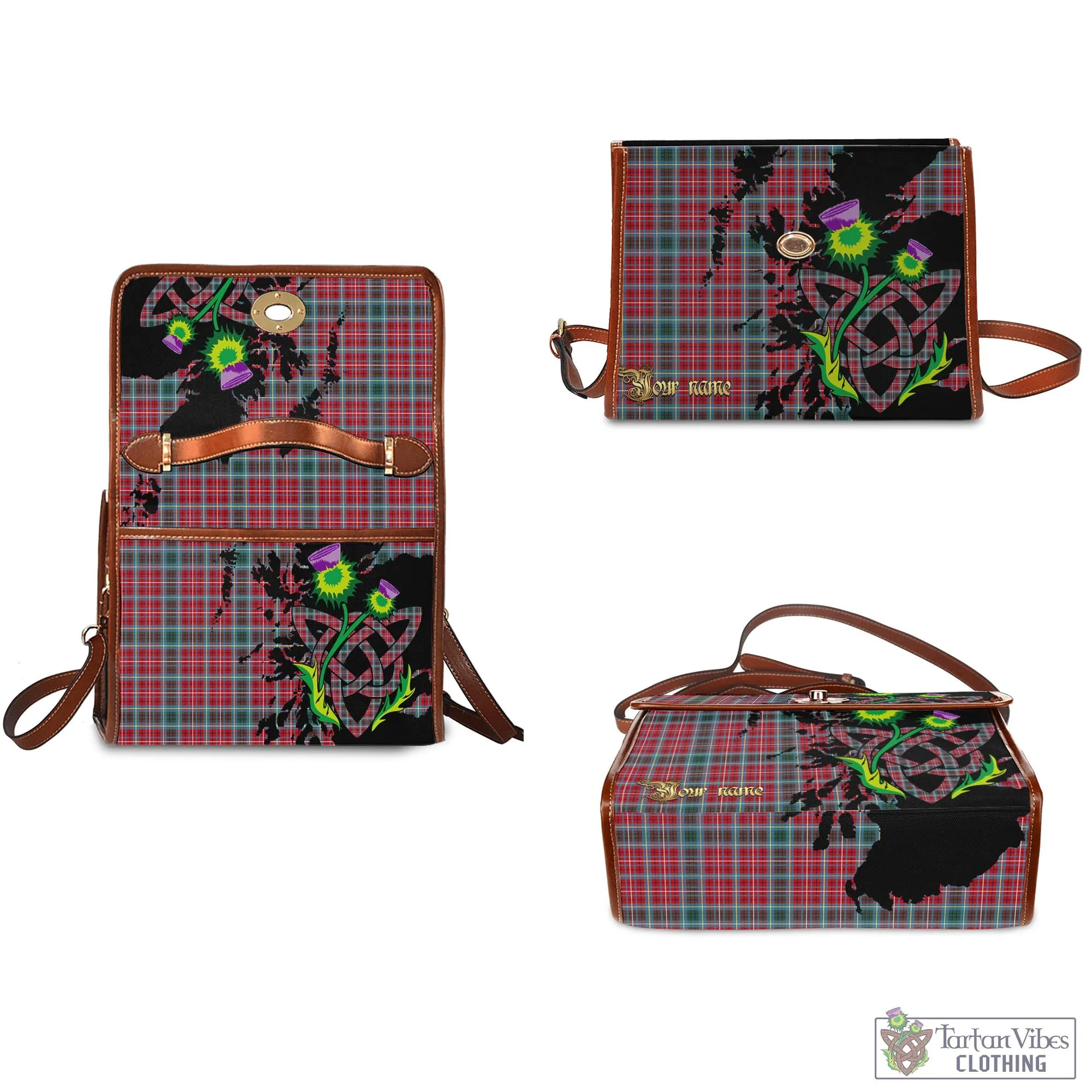 British Columbia Province Canada Tartan Waterproof Canvas Bag with Scotland Map and Thistle Celtic Accents