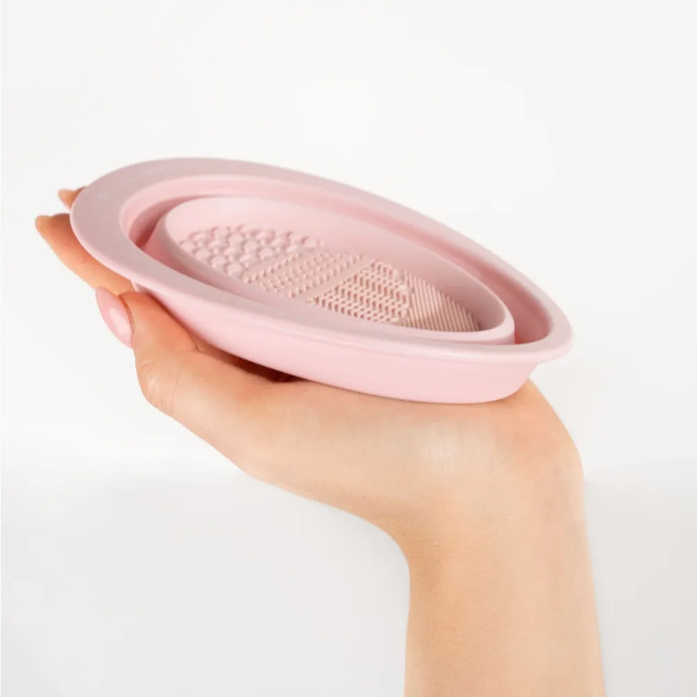 Brushworks Pink Silicone Makeup Brush Cleaning Bowl