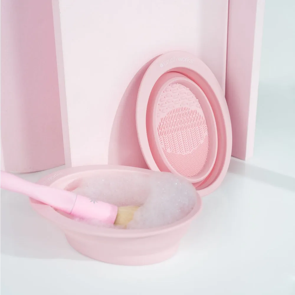 Brushworks Pink Silicone Makeup Brush Cleaning Bowl