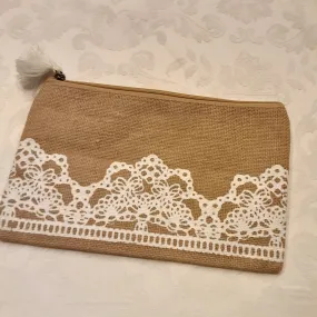 Burlap & Lace Zip Pouch