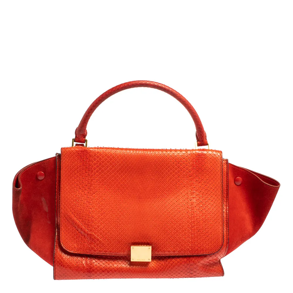 C&eacute;line Red Python and Suede Medium Trapeze Top Handle Bag