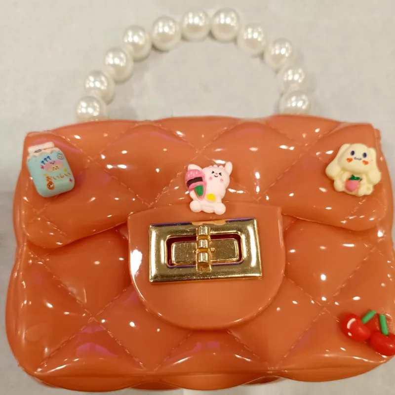 Cartoon Pearl Handle Cute Mini Fibre Jelly Shoulder Bags for Girls