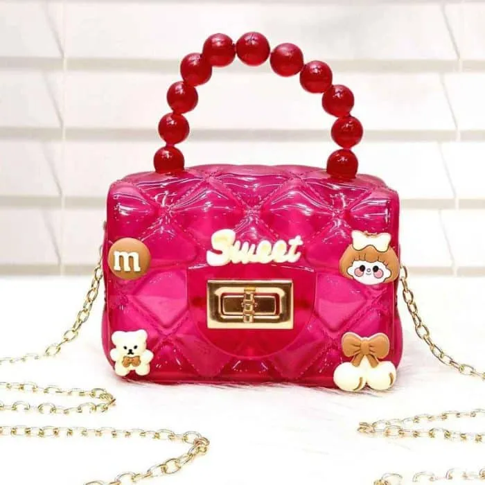 Cartoon Pearl Handle Cute Mini Fibre Jelly Shoulder Bags for Girls