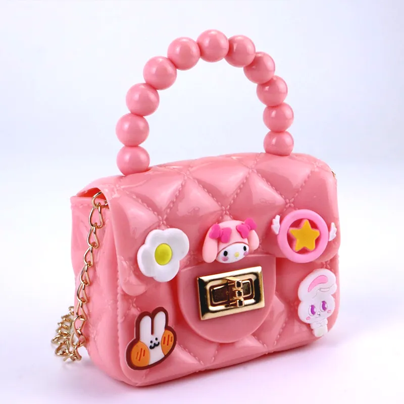 Cartoon Pearl Handle Cute Mini Fibre Jelly Shoulder Bags for Girls