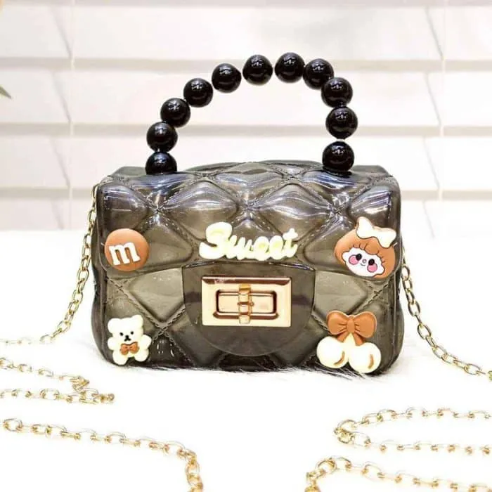 Cartoon Pearl Handle Cute Mini Fibre Jelly Shoulder Bags for Girls