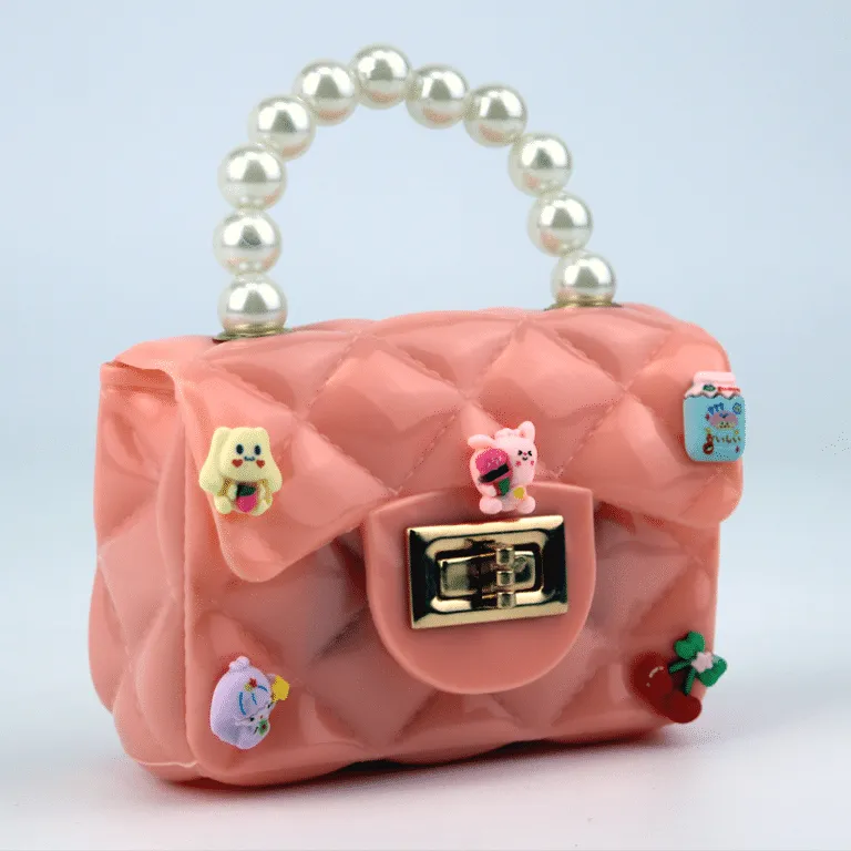 Cartoon Pearl Handle Cute Mini Fibre Jelly Shoulder Bags for Girls