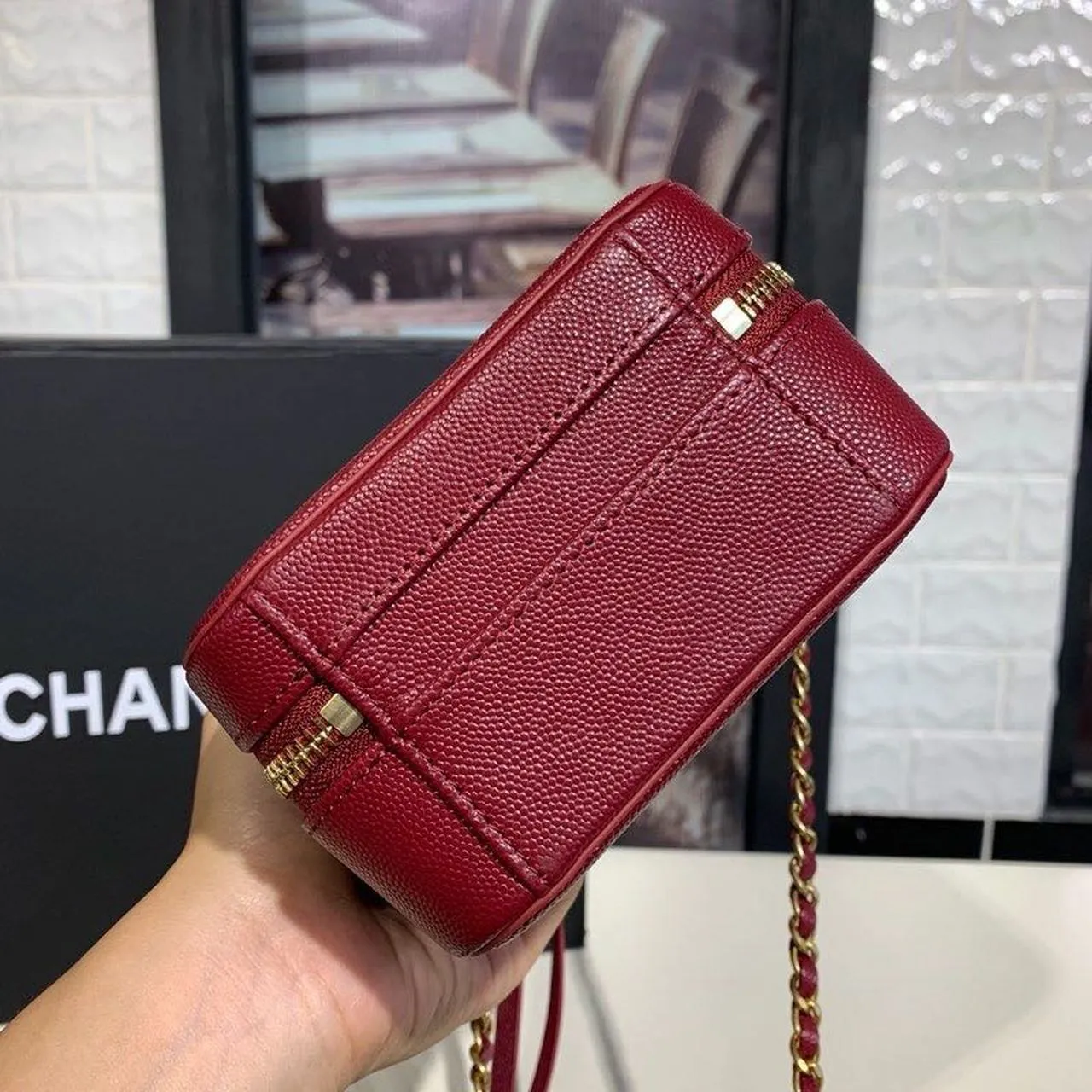 CHL Filigree Vertical Vanity Case Bag Burgundy For Women, Women&#8217;s Handbags, Shoulder And Crossbody Bags 6.7in/17cm