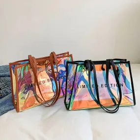 Clear Neon Holographic Large Tote Bag