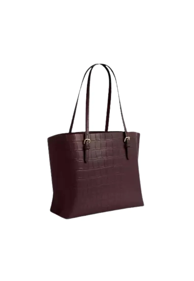 Coach Mollie Tote Bag Croc Embossed In Merlot CW018