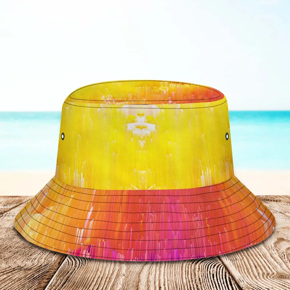 Custom Face Bucket Hat Unisex Personalised Wide Brim Outdoor Summer Hats Orange and Yellow Abstract Texture