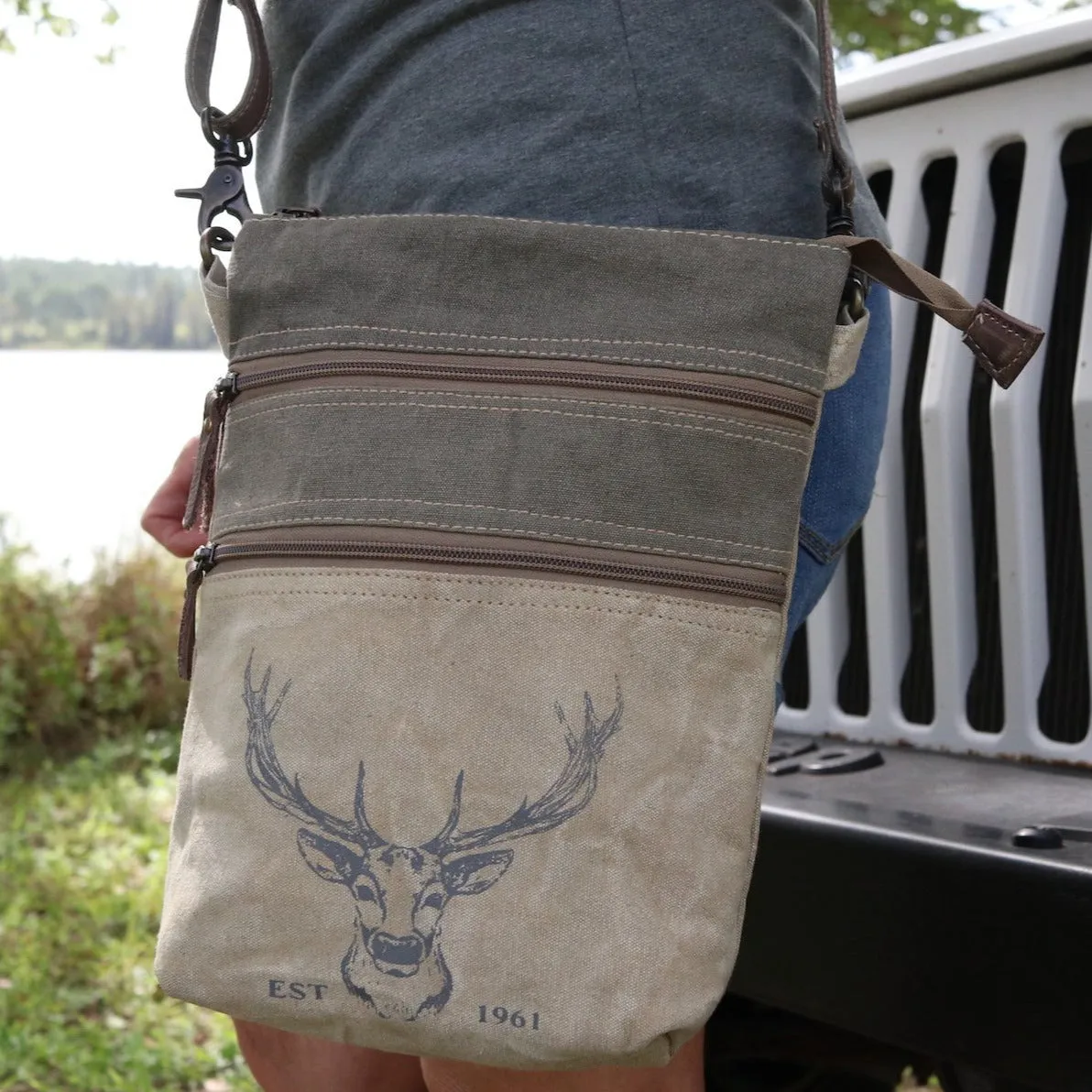 Deer Double Zip Crossbody