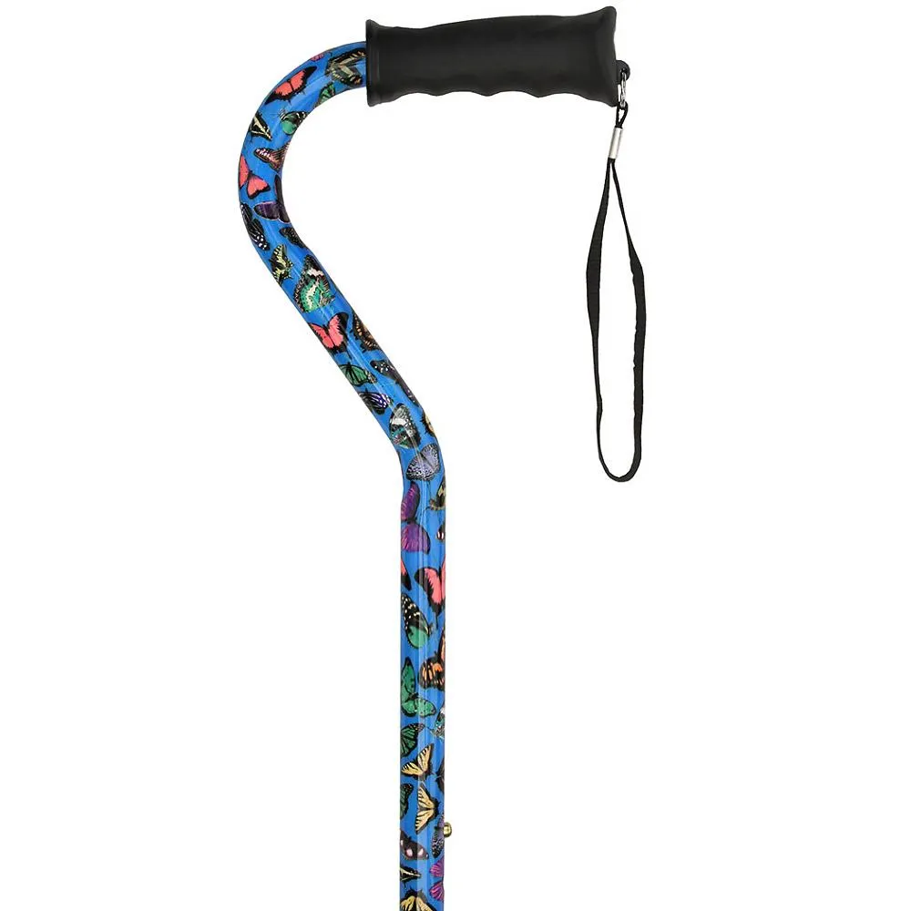 Designer Butterfly Cane: Comfort Grip & SafeTbase, Adjustable