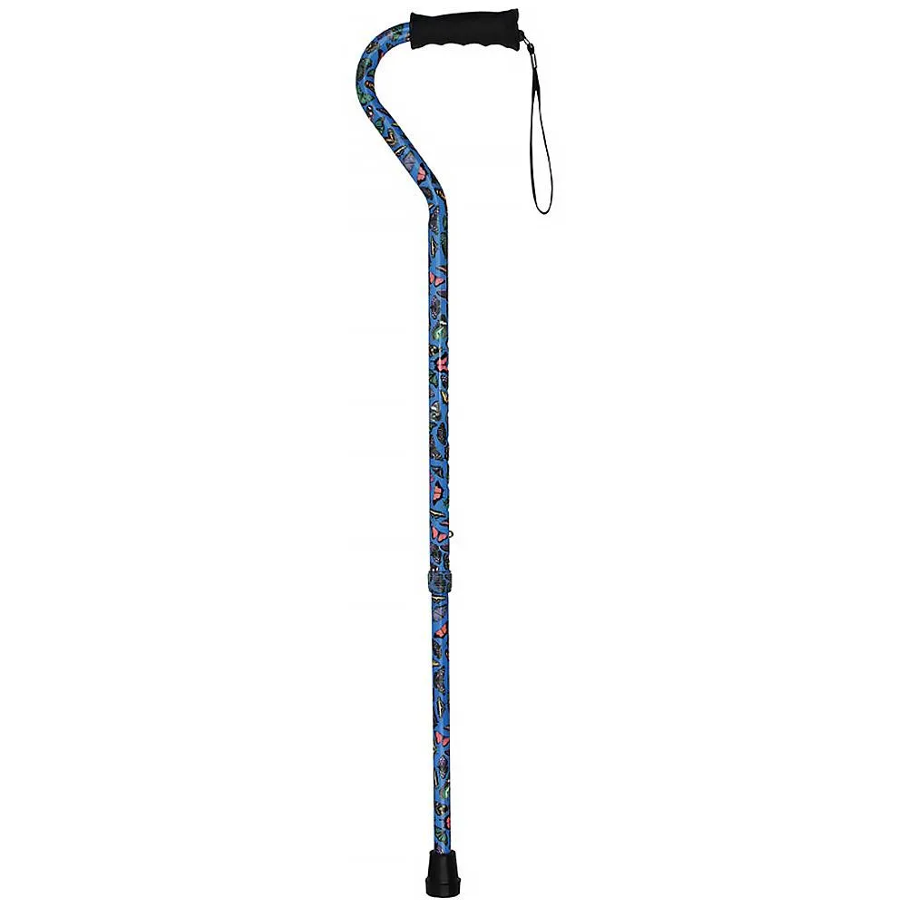 Designer Butterfly Cane: Comfort Grip & SafeTbase, Adjustable