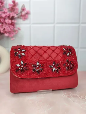 Designer Crystals Stone Seude Fabric Clutch Bag