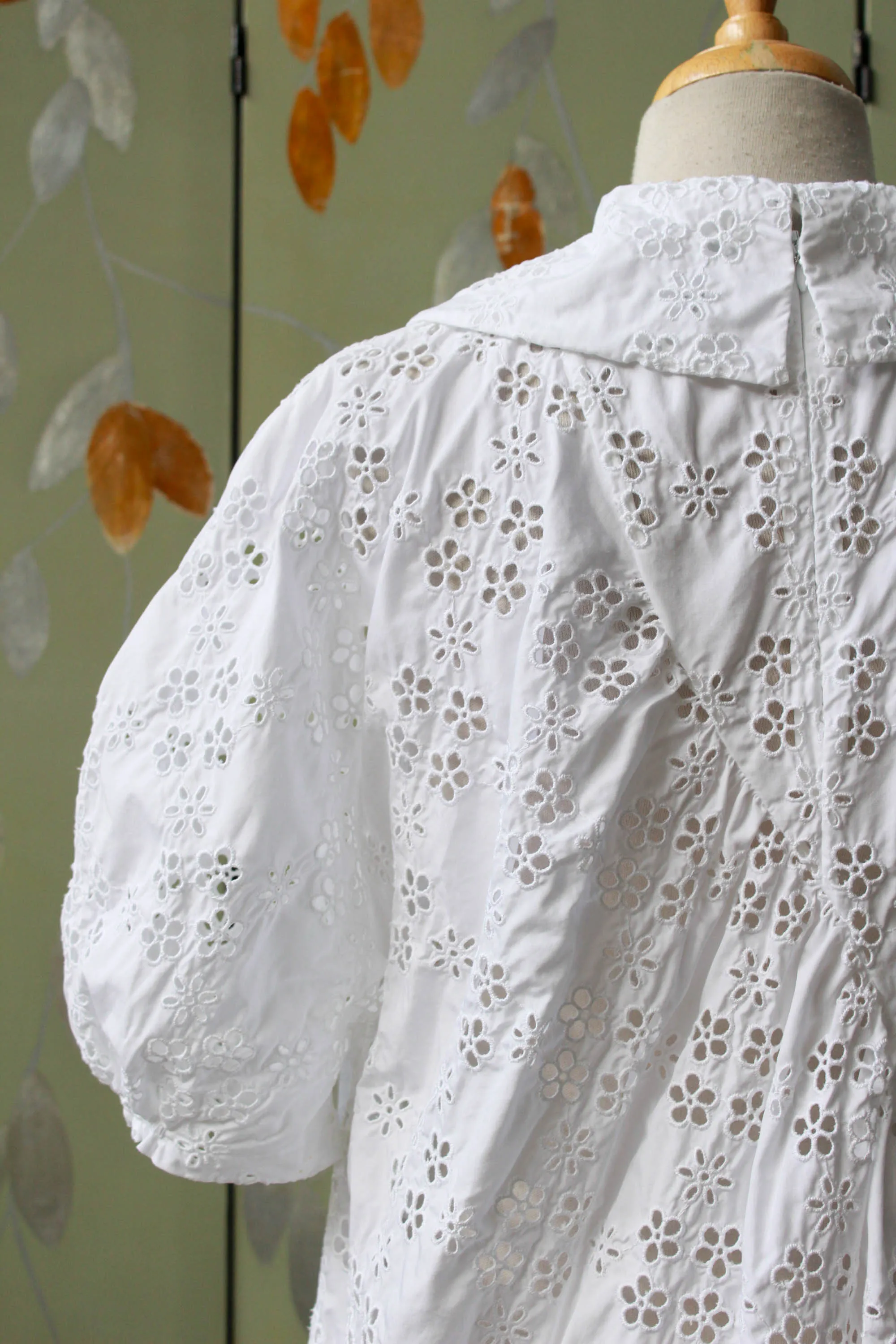 Designer Eyelet Floral Lace Blouse with Peter Pan Collar, Medium