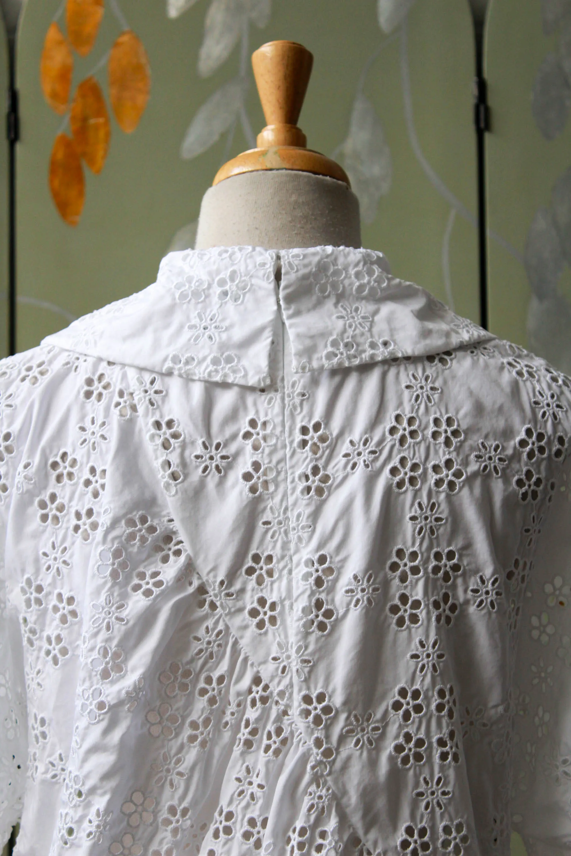 Designer Eyelet Floral Lace Blouse with Peter Pan Collar, Medium