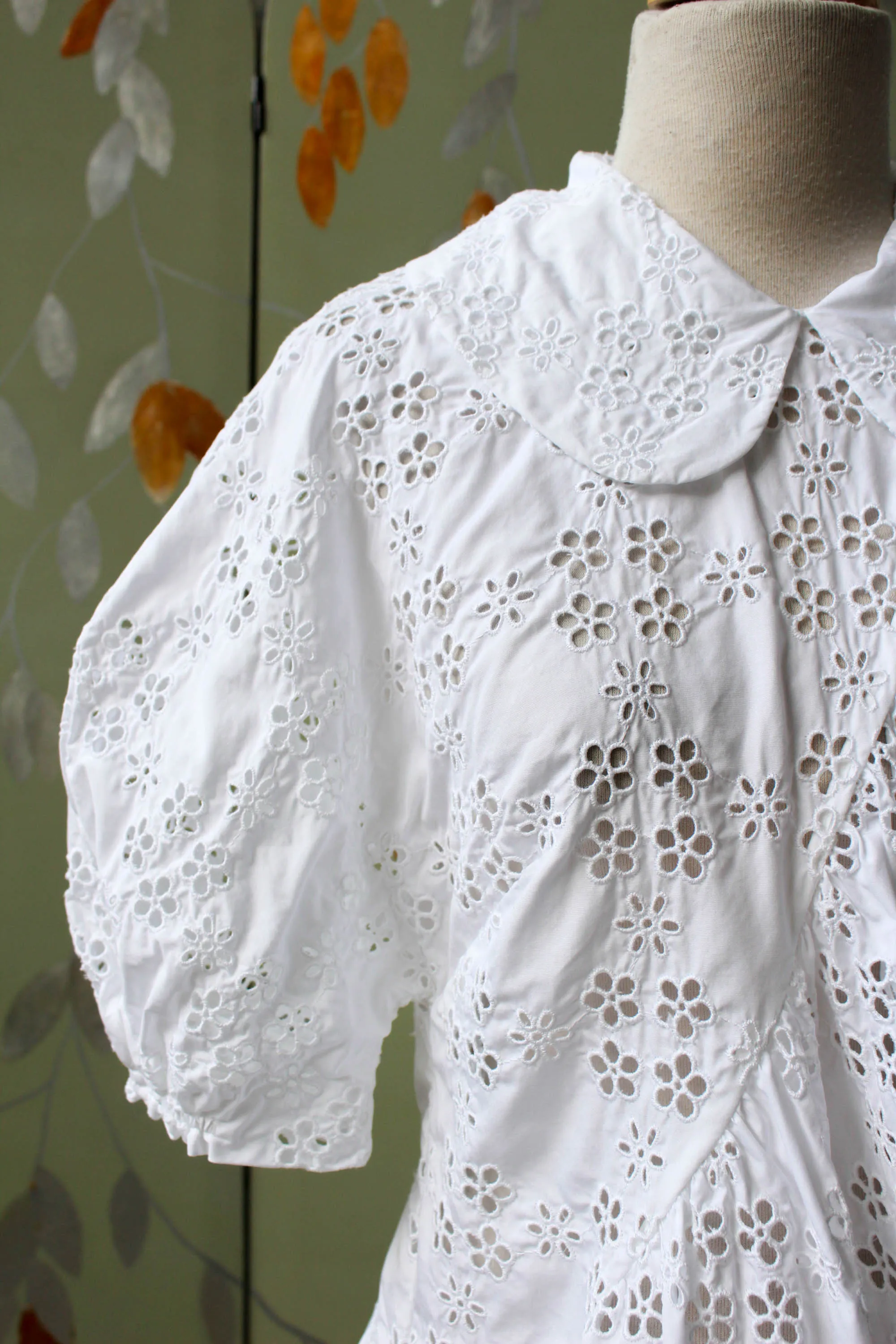 Designer Eyelet Floral Lace Blouse with Peter Pan Collar, Medium