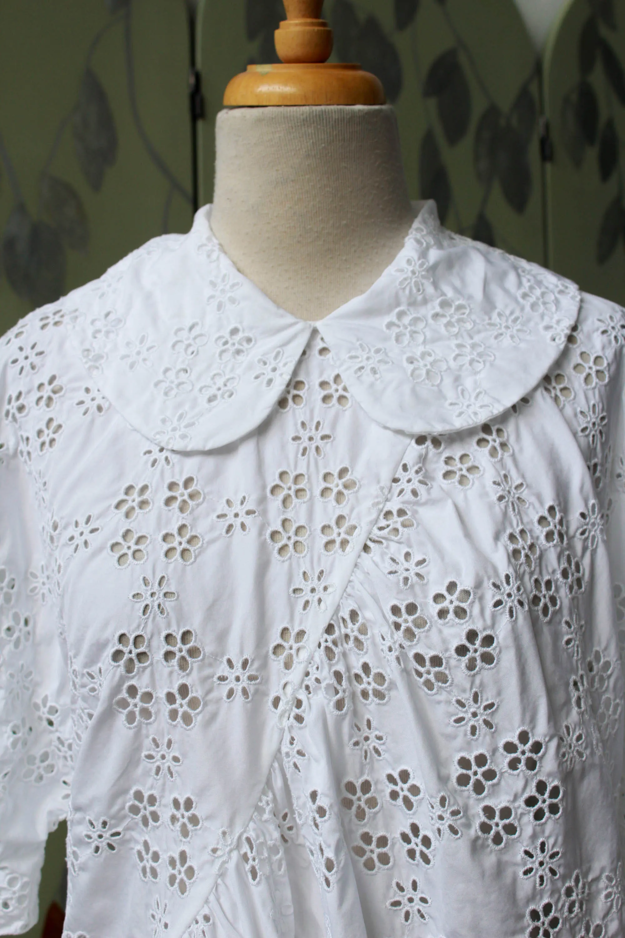 Designer Eyelet Floral Lace Blouse with Peter Pan Collar, Medium