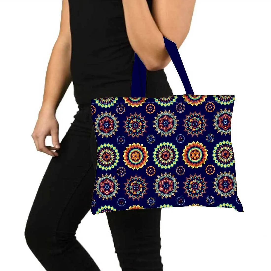 Designer Tote Bag With Zip Beach Gym Travel Bags -  Circle Ethnic Patterns