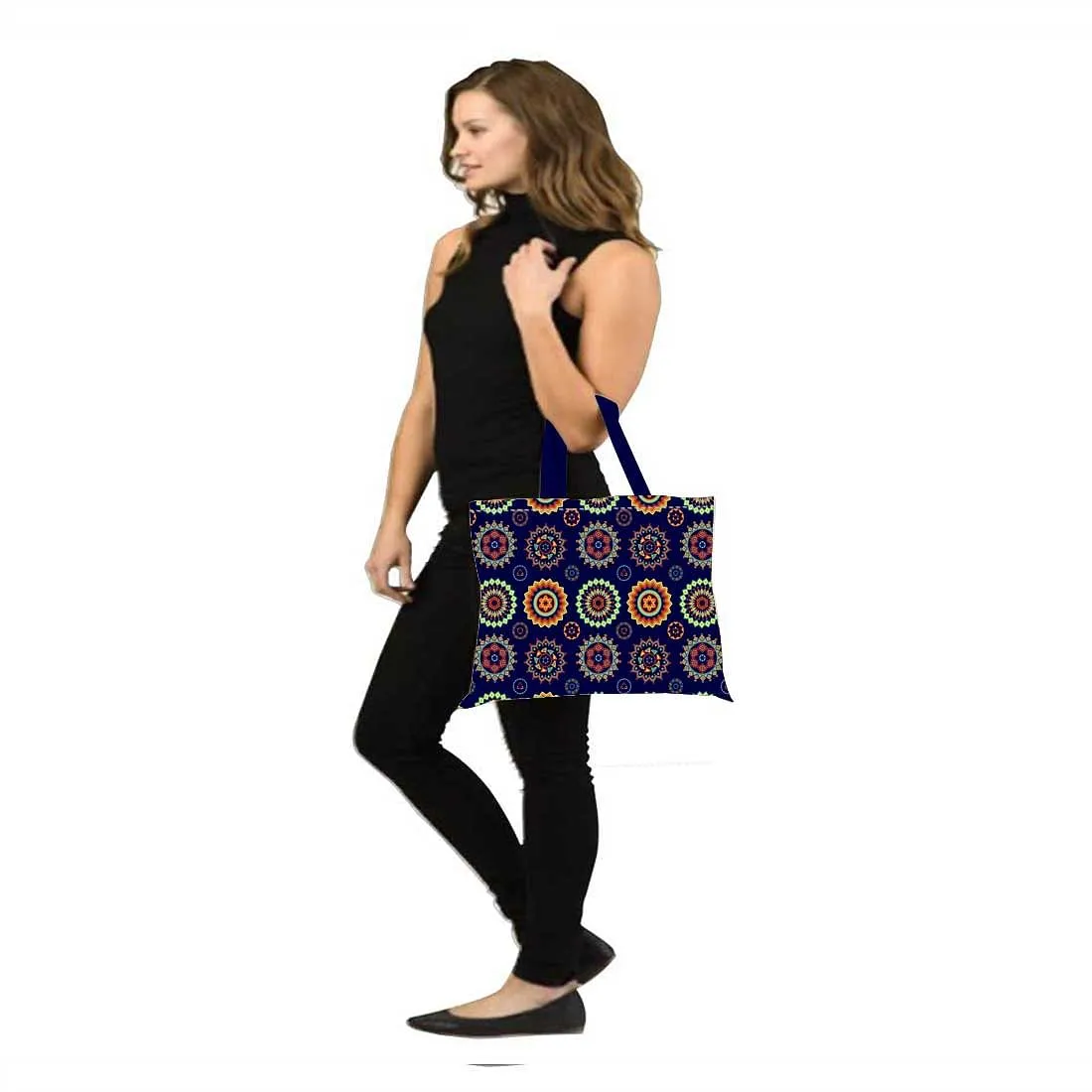 Designer Tote Bag With Zip Beach Gym Travel Bags -  Circle Ethnic Patterns