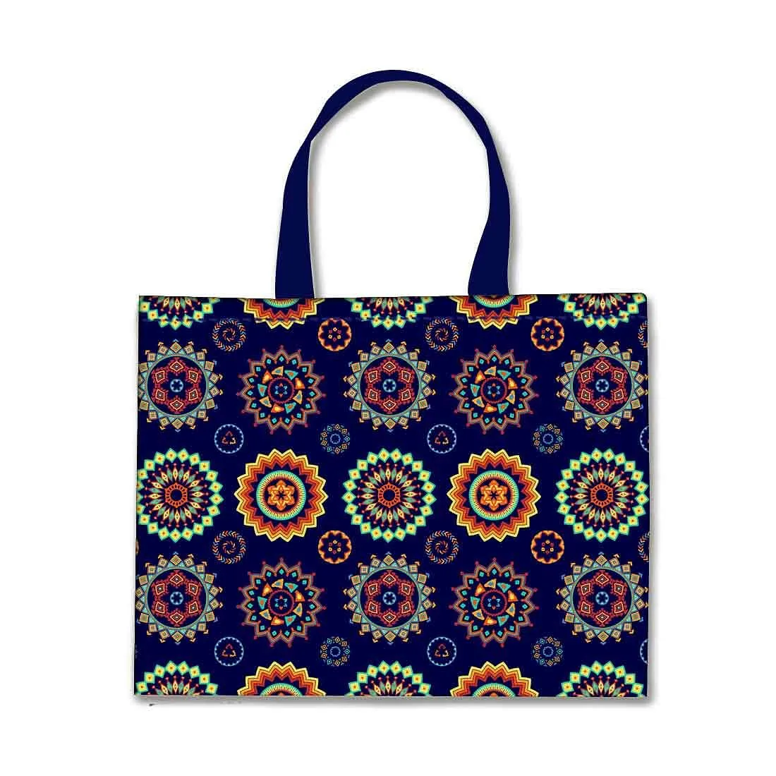 Designer Tote Bag With Zip Beach Gym Travel Bags -  Circle Ethnic Patterns