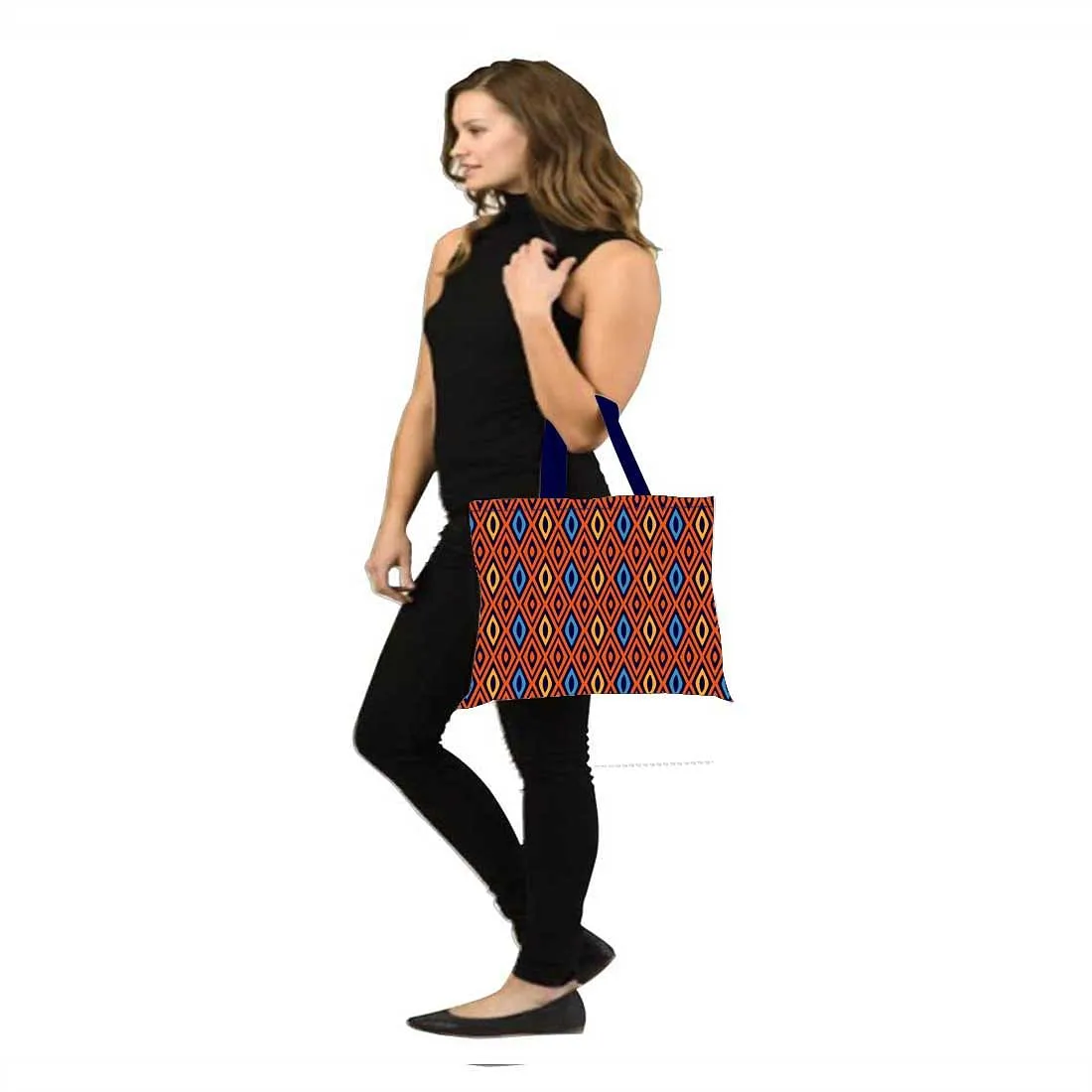 Designer Tote Bag With Zip Beach Gym Travel Bags -  Diamond Ethnic Patterns