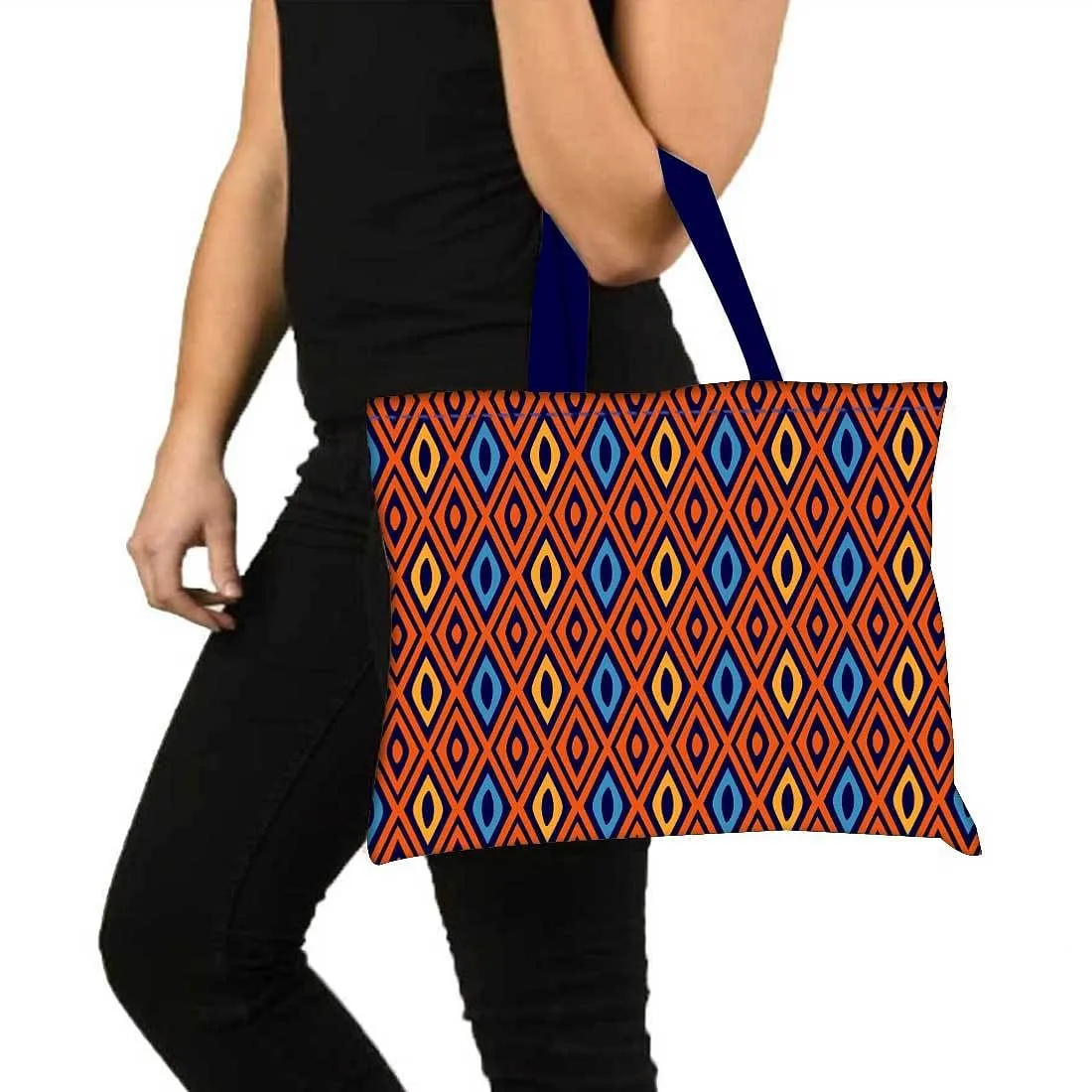 Designer Tote Bag With Zip Beach Gym Travel Bags -  Diamond Ethnic Patterns