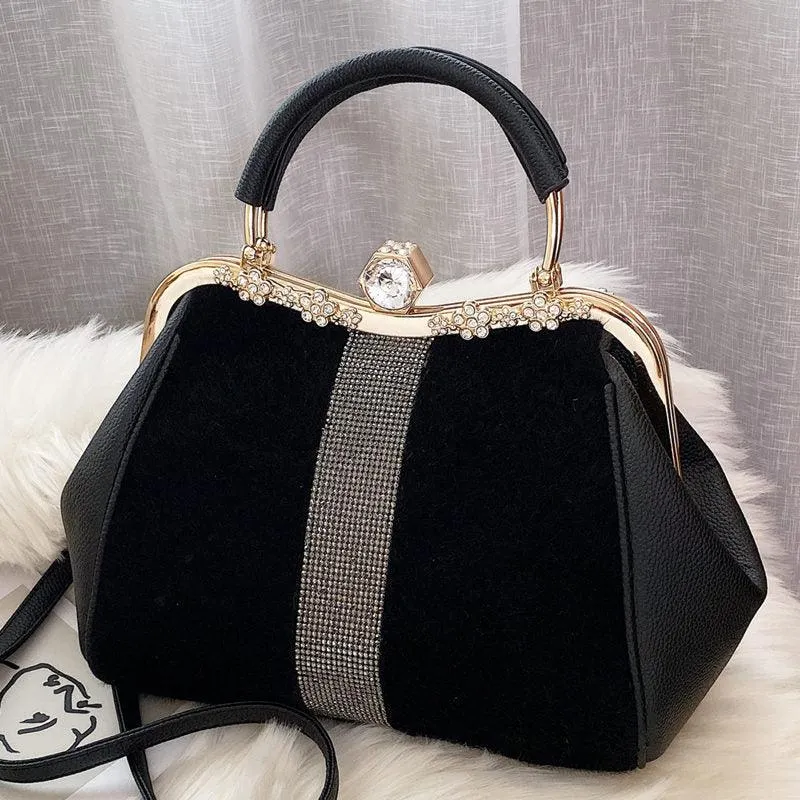 Diamond-embedded All-match Horse Hair-like Handbag