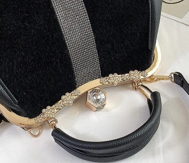 Diamond-embedded All-match Horse Hair-like Handbag