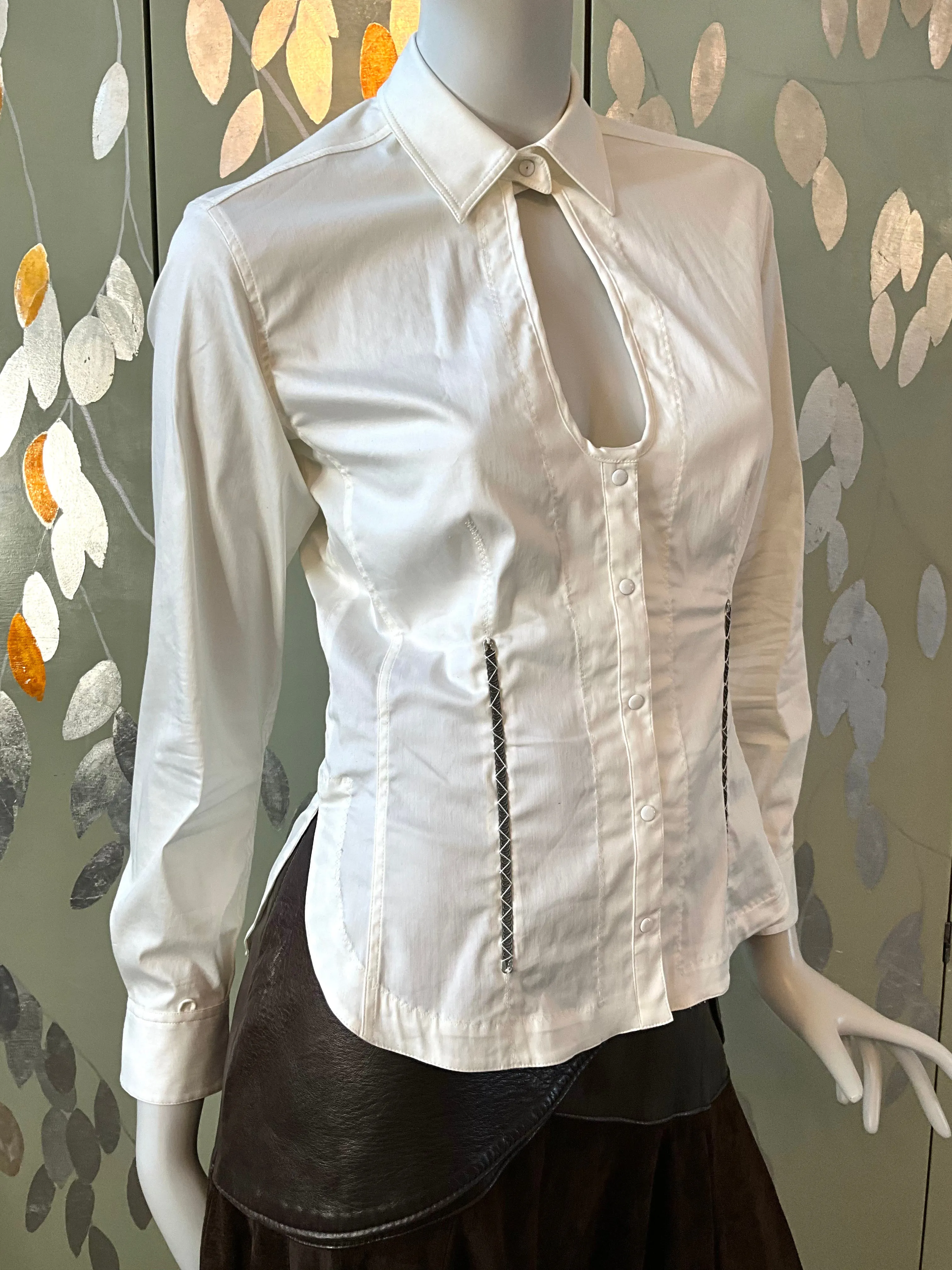 Donna Karan White Blouse with Exposed Boning, Small