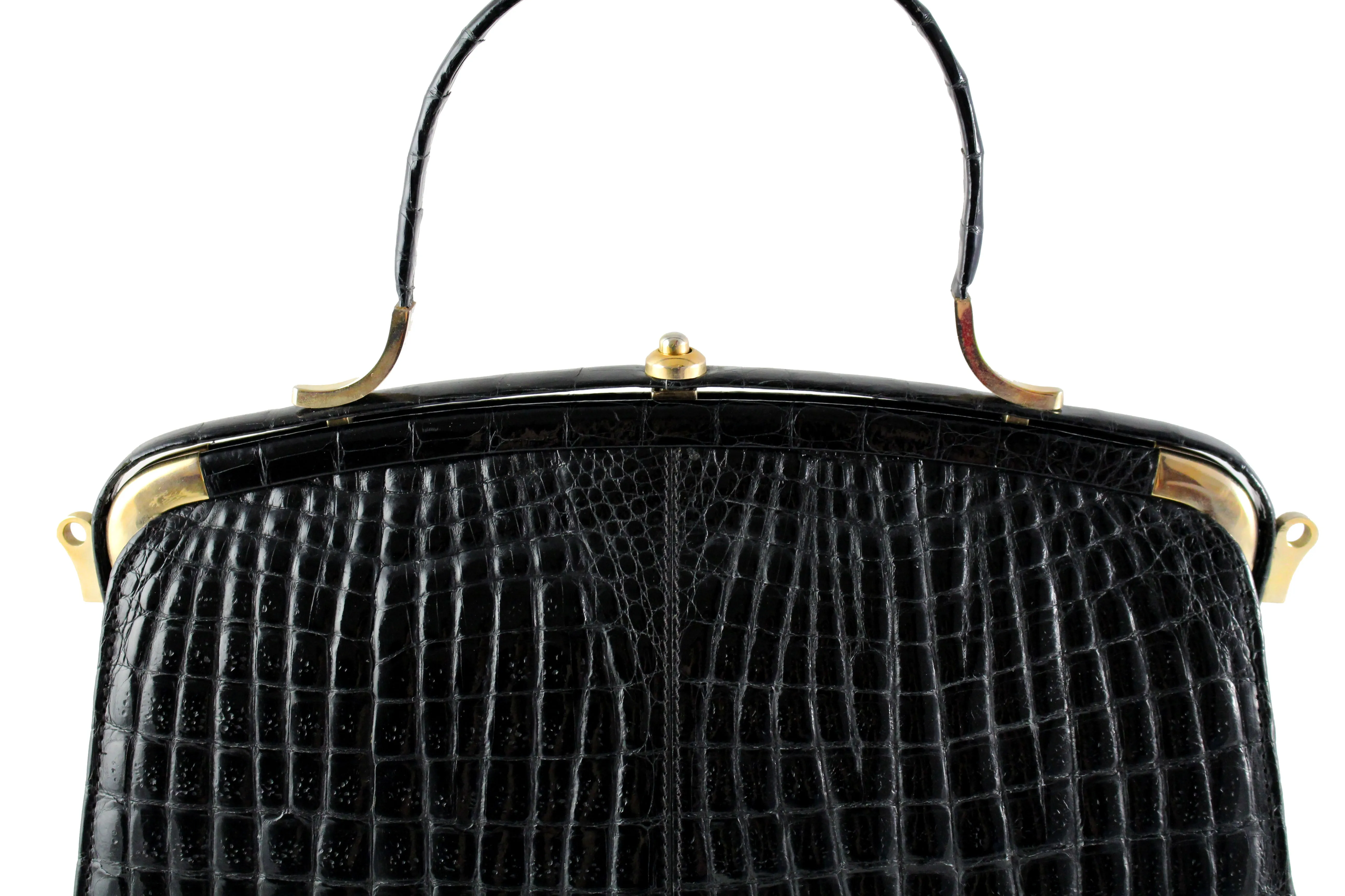 Double belly "sauvage" crocodile skin frame handbag