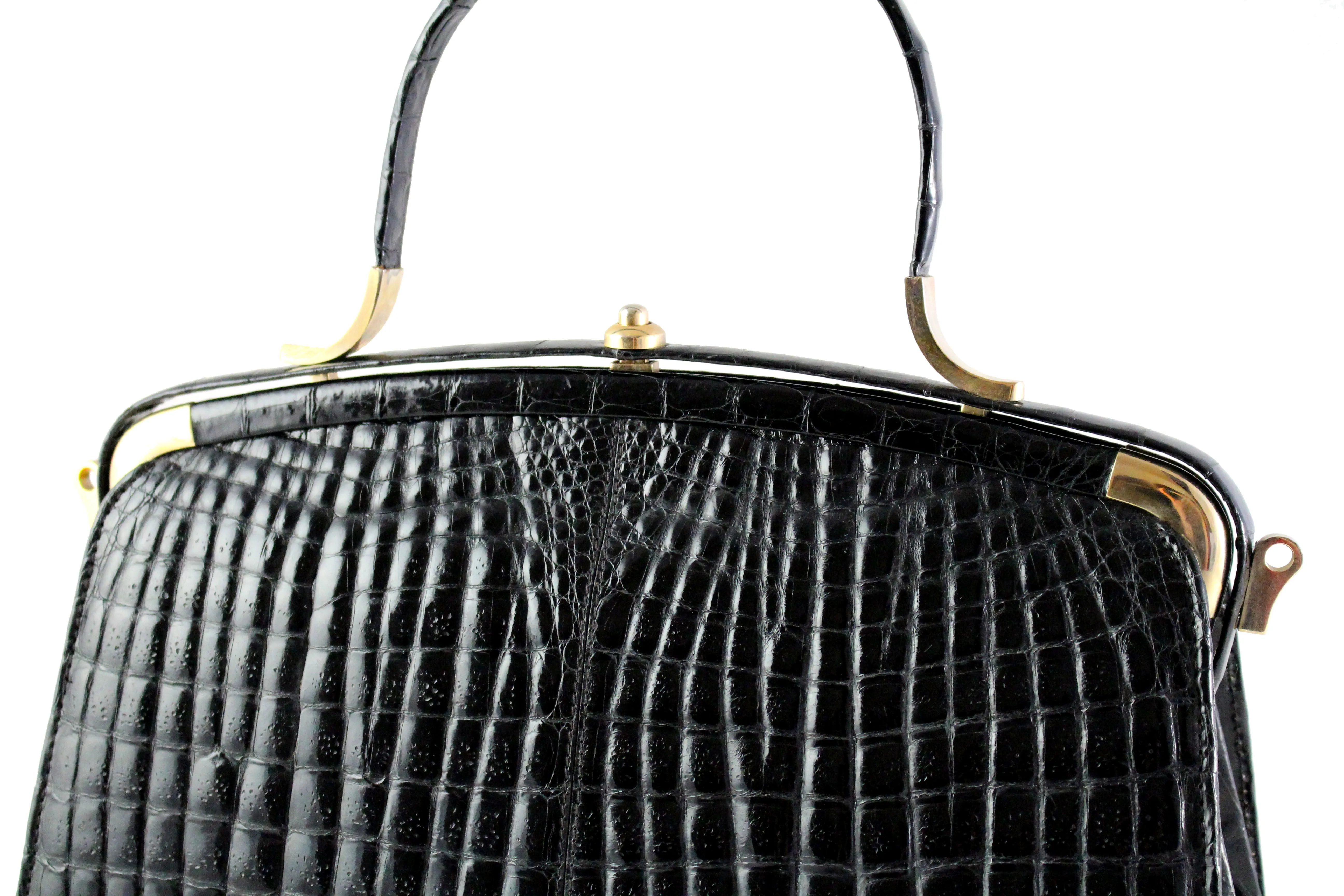 Double belly "sauvage" crocodile skin frame handbag